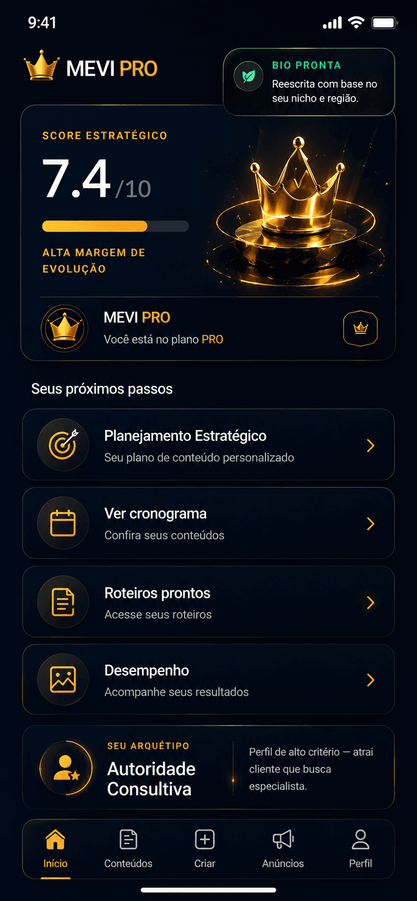 Tela MEVI Pro no celular